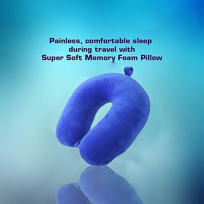 Neck Pillow for Travel and Car, Essential Neck Support, Pain Relief, Perfect for Flights and Driving Car Cushion Comfort Travel Accessories, Air Pillow, Neck Rest, Blue